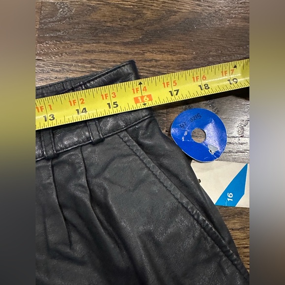 Vintage 80s CHAUS Black Leather High Waist Pencil Midi Skirt NWT Pleats L/XL - Picture 12 of 13